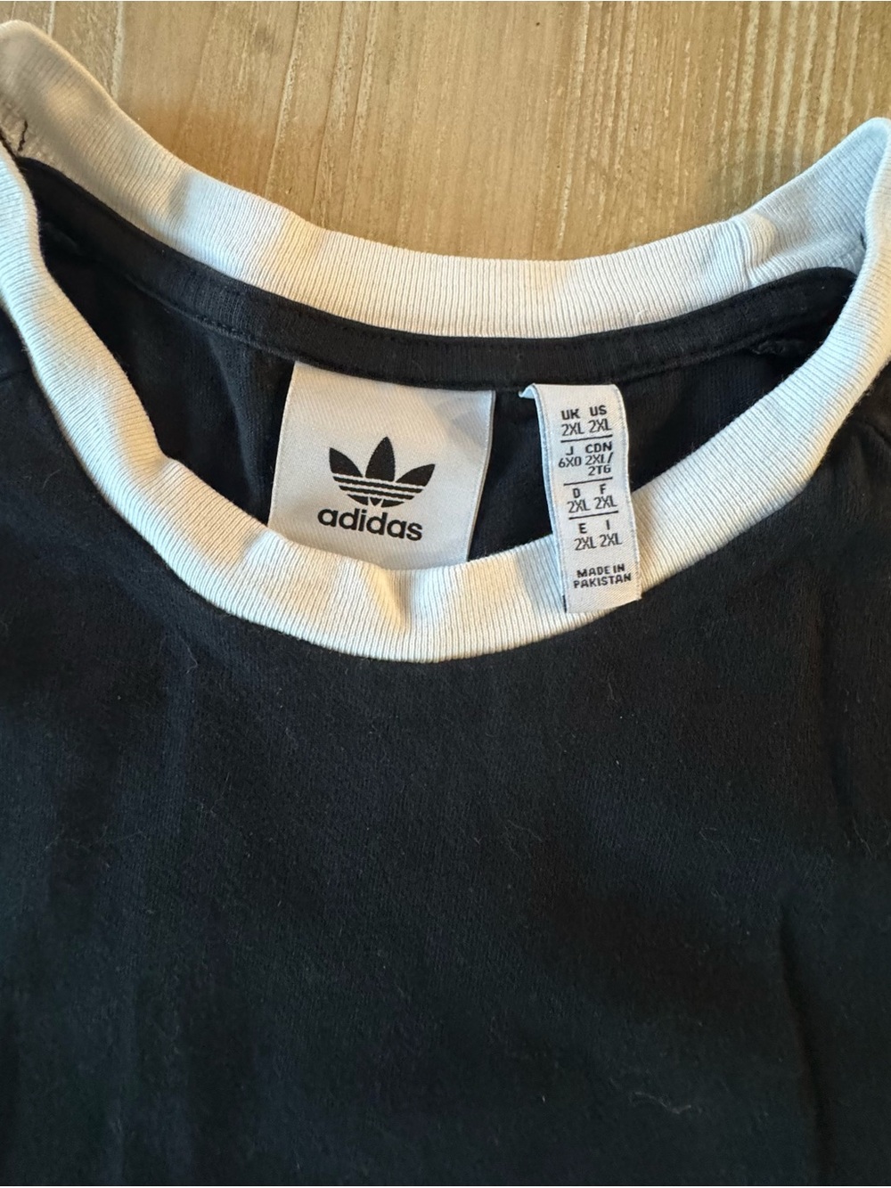 adidas Black Short-Sleeve Trefoil Tee with White Stripes - Picture 2 of 2
